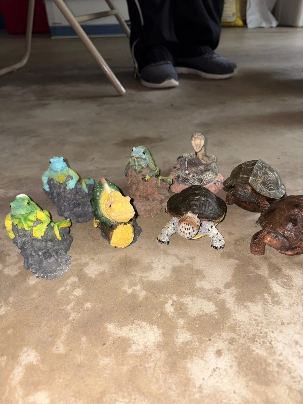 Hand-Painted Reptile Figurine Collection - Green, Yellow, Brown